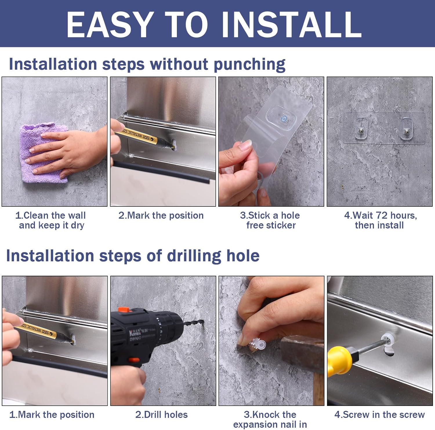 Layhit 3 piezas de soporte de papel higiénico con estante dispensador de toallitas desechables de acero inoxidable para montaje en pared de papel