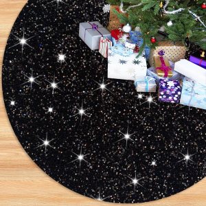Falda negra para árbol de Navidad con lentejuelas, falda de árbol de Navidad de 21 pulgadas, falda de árbol de Halloween, cubierta gótica para árbol Falda negra para árbol de Navidad con lentejuelas, falda de árbol de Navidad de 21 pulgadas, falda de árbol de Halloween, cubierta gótica para árbol