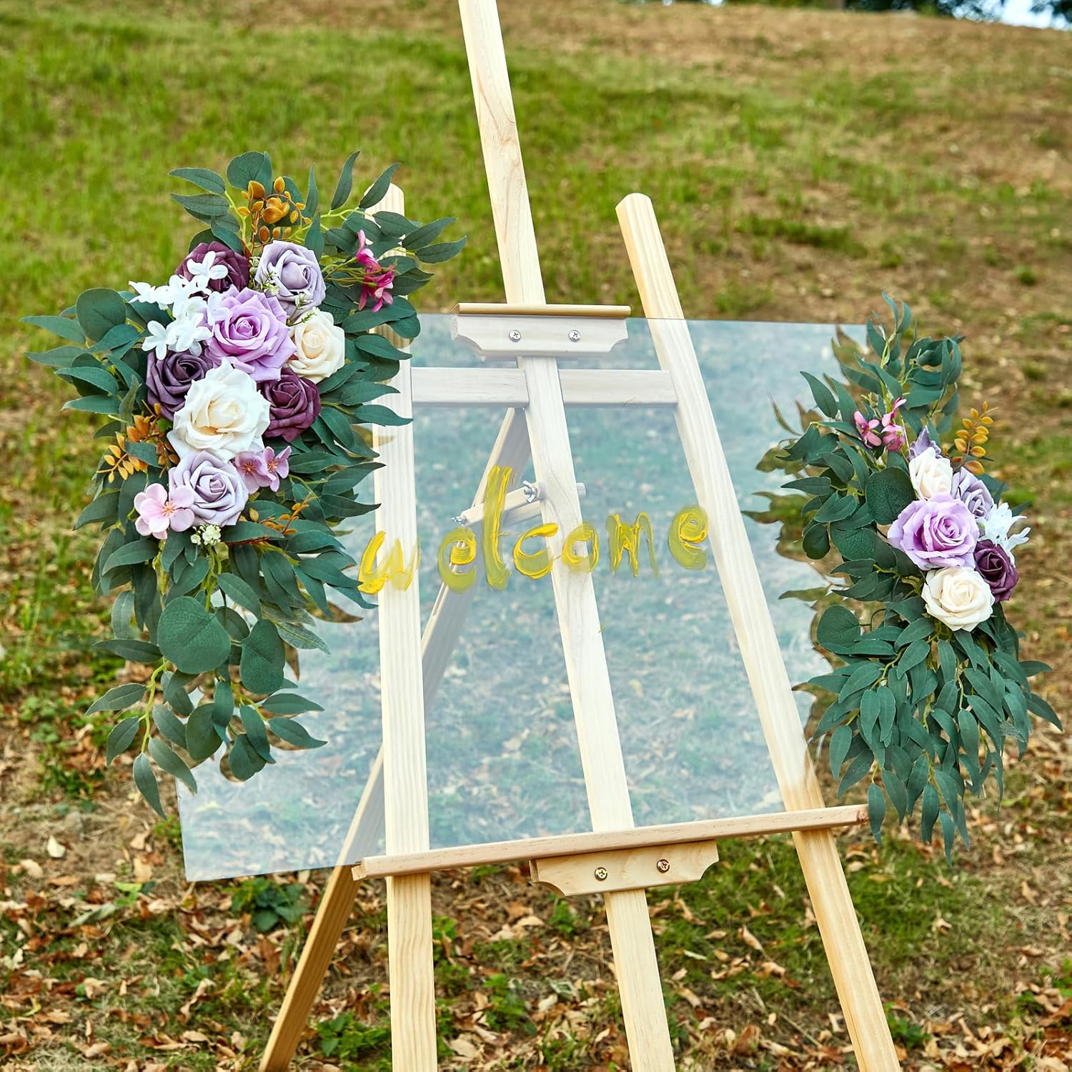 AitnWoy Kit de flores artificiales para arco de boda, 2 unidades, flores de rosas de seda, peonía de seda, letrero de bienvenida para ceremonia de