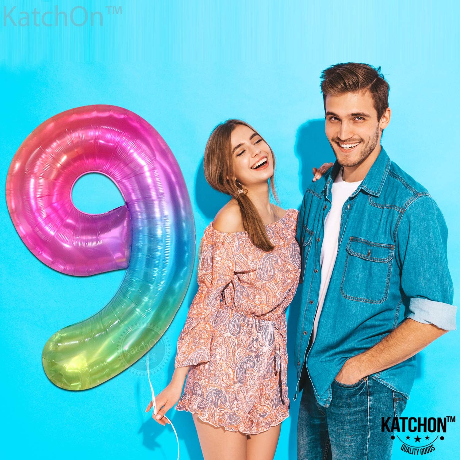KatchOn, Globo gigante arcoíris número 9 de 40 pulgadas, paquete de 5 unidades, para decoraciones de fiesta de patinaje sobre ruedas, globos de 9