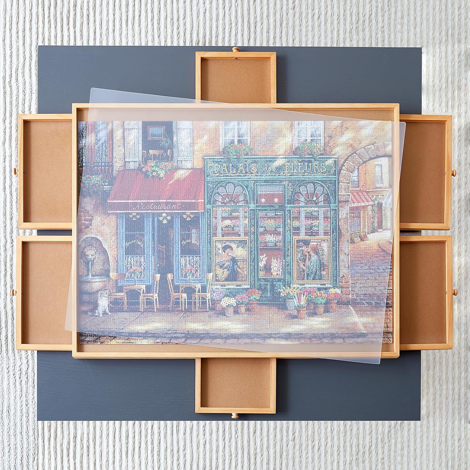Mesa de rompecabezas de madera con 6 cajones y cubierta, tablero de rompecabezas portátil para adultos, mesa de rompecabezas de 30 x 21 pulgadas,