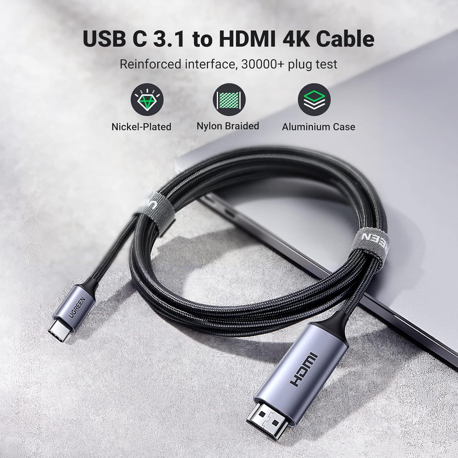 UGREEN Cable USB C a HDMI (4K a 60 Hz) de 6.6 pies, adaptador tipo C a HDMI, Thunderbolt 43 a HDMI para oficina en casa, compatible con iPhone 15