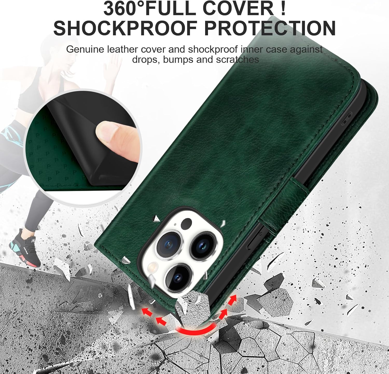 Bizzib Funda de piel tipo cartera con tarjetero bloqueo RFID 360 protección completa a prueba de golpes, cierre magnético, con ranuras para tarjetas
