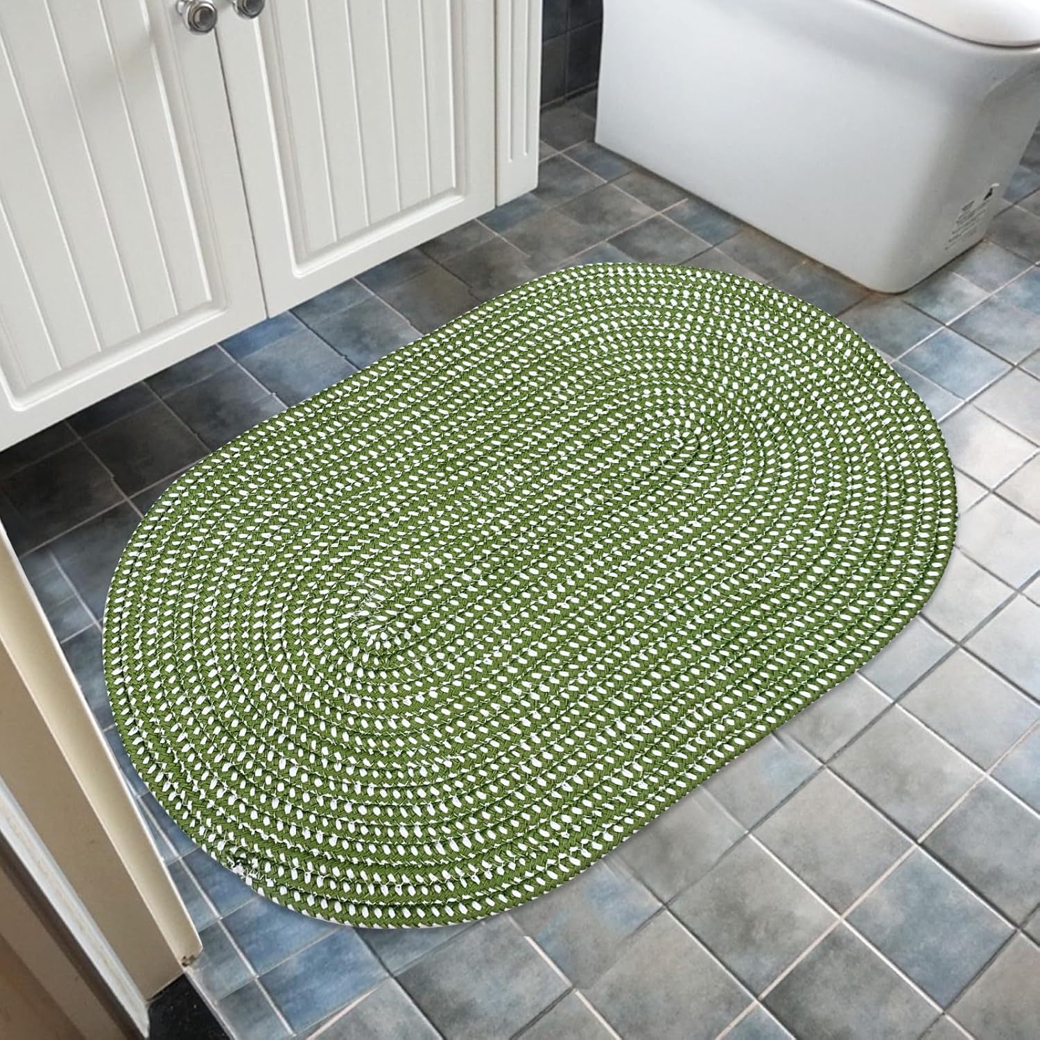 USTIDE Alfombra trenzada, ovalada de cuerda de algodón, lavable a mano, alfombra de cuerda suave para entrada, cocina, baño, mesita de noche,