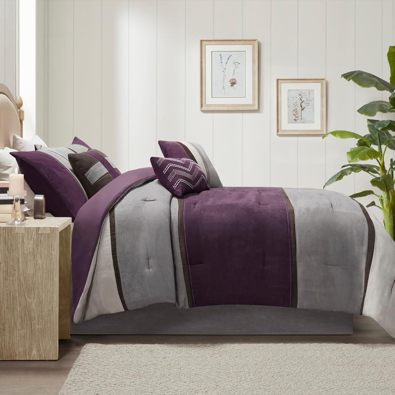 Madison Park Palisades Juego de edredón moderno de gamuza sintética, diseño de rayas, para todas las estaciones, ropa de cama acogedora alternativa