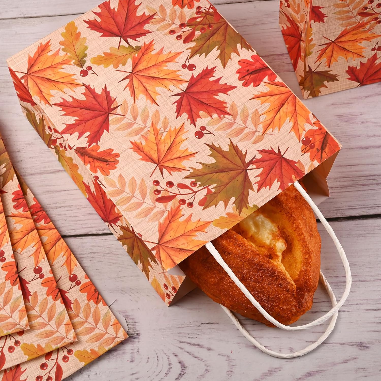 16 bolsas de fiesta de hojas de otoño, bolsas de regalo de otoño, bolsas de papel, elementos de diseño, bolsas de regalo con asas para fiestas de