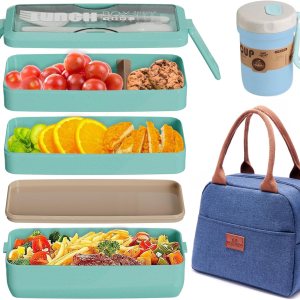 Lonchera Bento para adultos, 3 en 1, contenedores Bento con bolsa, popote de trigo, recipientes ecológicos para preparación de comidas, incluye Lonchera Bento para adultos, 3 en 1, contenedores Bento con bolsa, popote de trigo, recipientes ecológicos para preparación de comidas, incluye