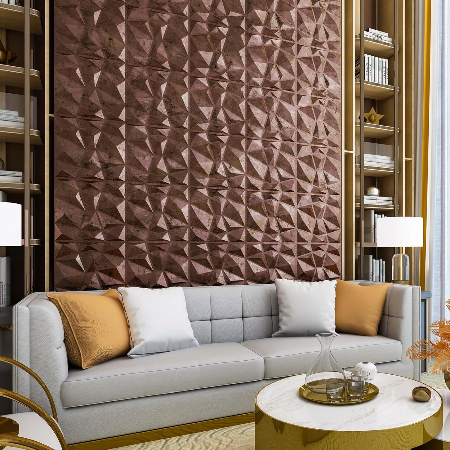Art3d Textures A10038AC – Paneles de pared 3D con diseño de diamante de cobre antiguo para decoración de pared interior, paquete de 12 azulejos de
