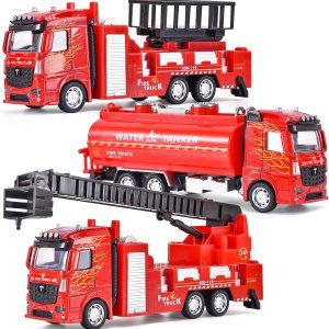 Lorfancy Paquete de 3 camiones de bomberos de juguete para niños pequeños de 3, 4, 5, 6 años de edad, para niños, modelo de metal, camiones de Lorfancy Paquete de 3 camiones de bomberos de juguete para niños pequeños de 3, 4, 5, 6 años de edad, para niños, modelo de metal, camiones de