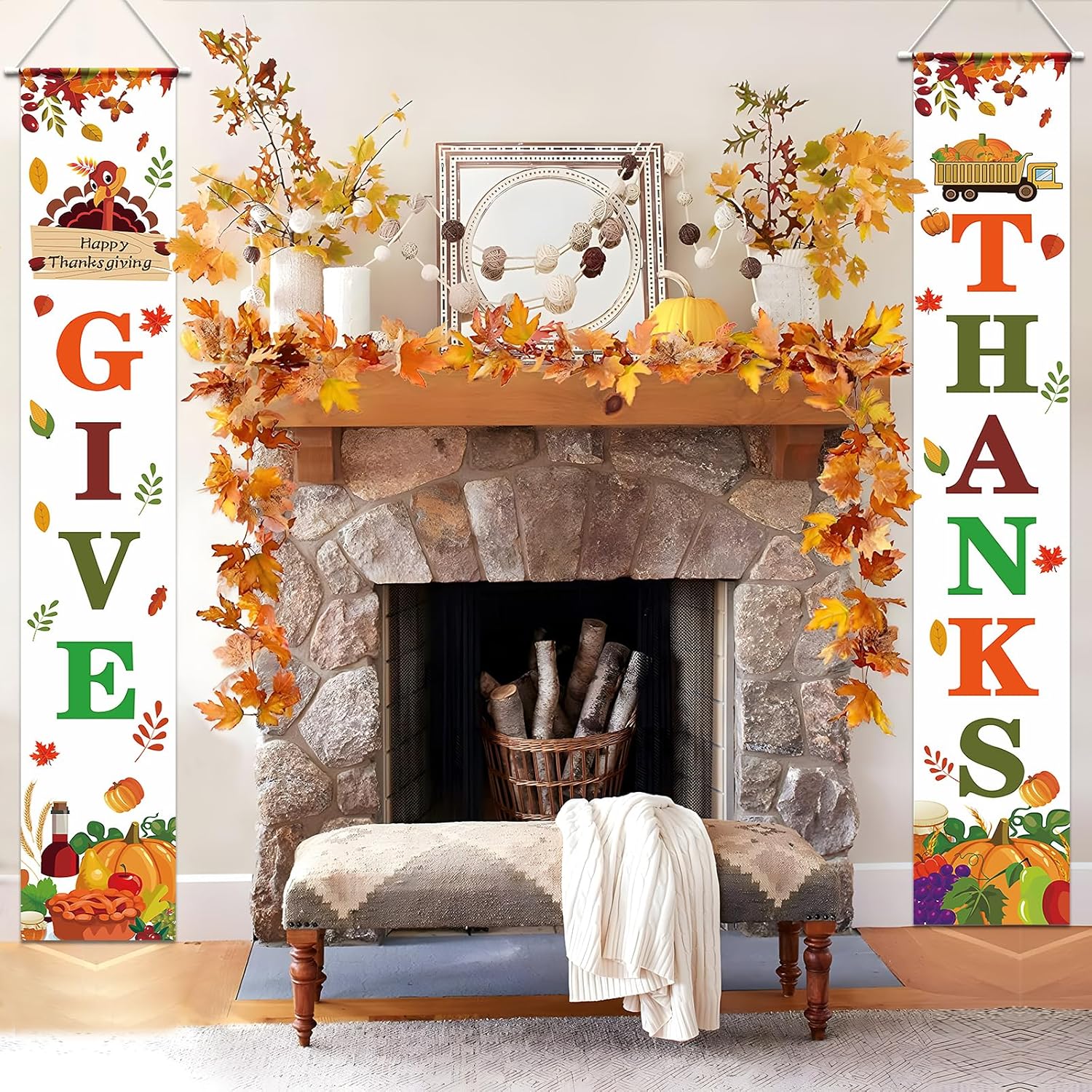 Decoraciones de otoño para exteriores, decoración de otoño, pancarta de agradecimiento para el hogar, interior y exterior, 71 x 12 pulgadas