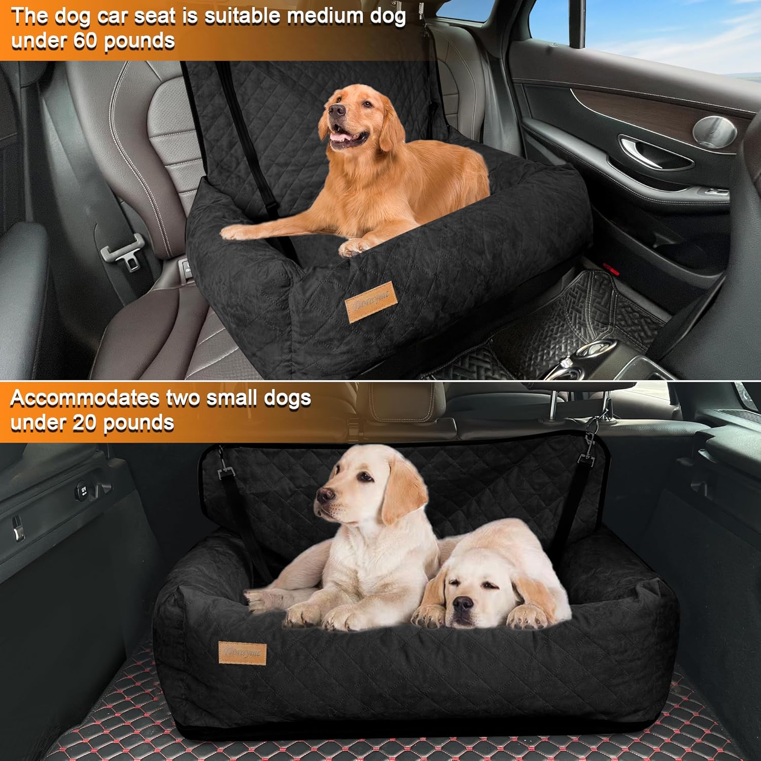 Asiento de automóvil para perros medianos o 2 perros pequeños, cama de automóvil para perros, asiento de automóvil lavable para mascotas con tela de