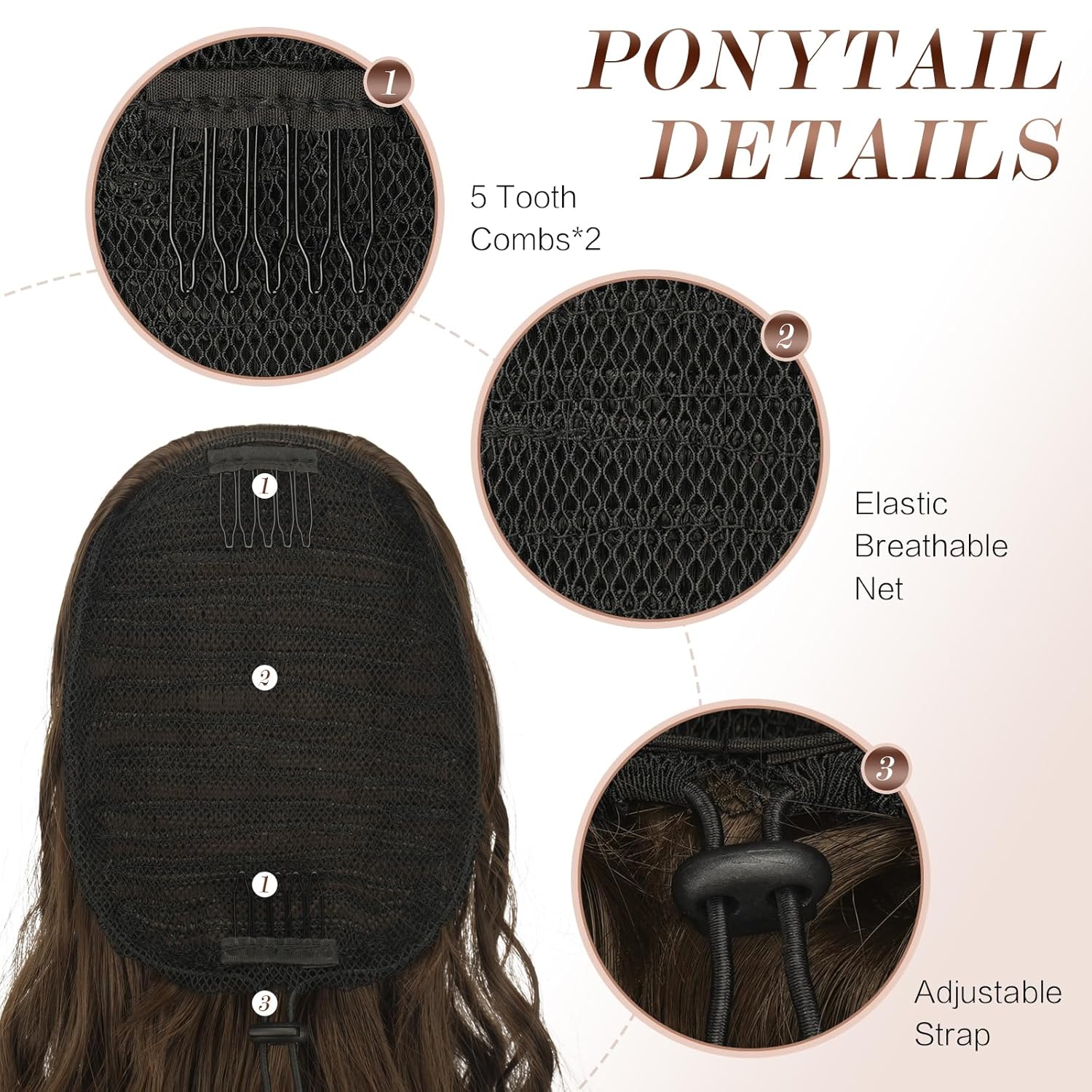 FESHFEN Extensiones de cola de caballo largas y onduladas con cordón, extensiones de cola de caballo con clip, extensiones de cola de caballo con