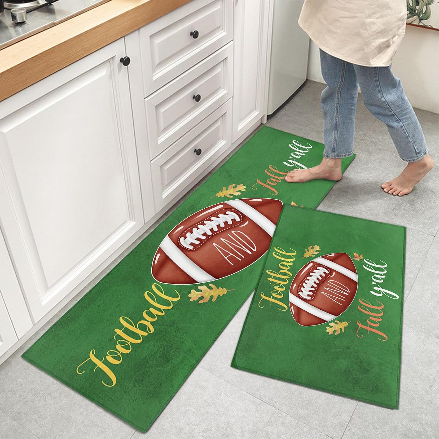 Miaklek Juego de 1 alfombra de cocina de fútbol Fall Y’all, acolchada, antifatiga, juego de 1 alfombra de cocina, antideslizante, cómoda para