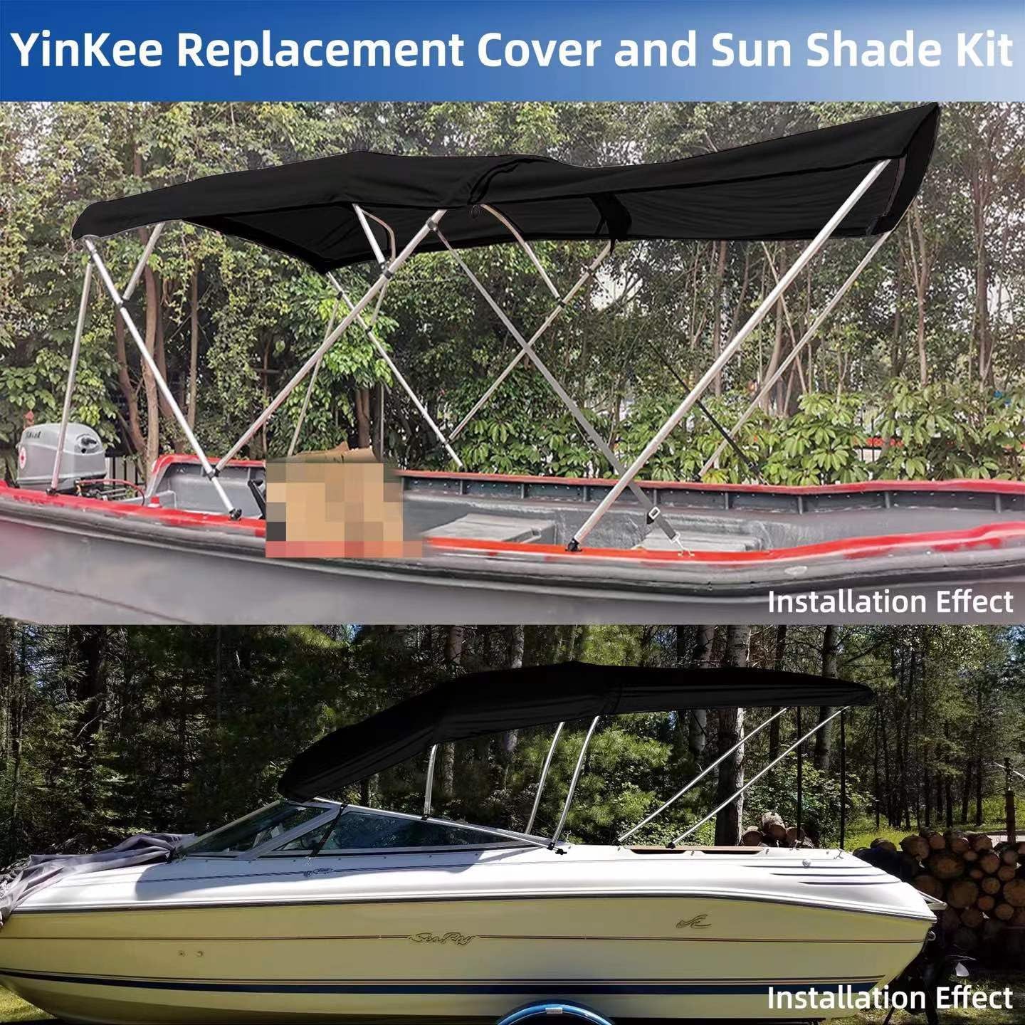 Kit universal de parasol Bimini de 2 a 4 lazos en la parte superior y en T para lancha de 54 a 103 pulgadas de ancho, a prueba de rayos UV, lona