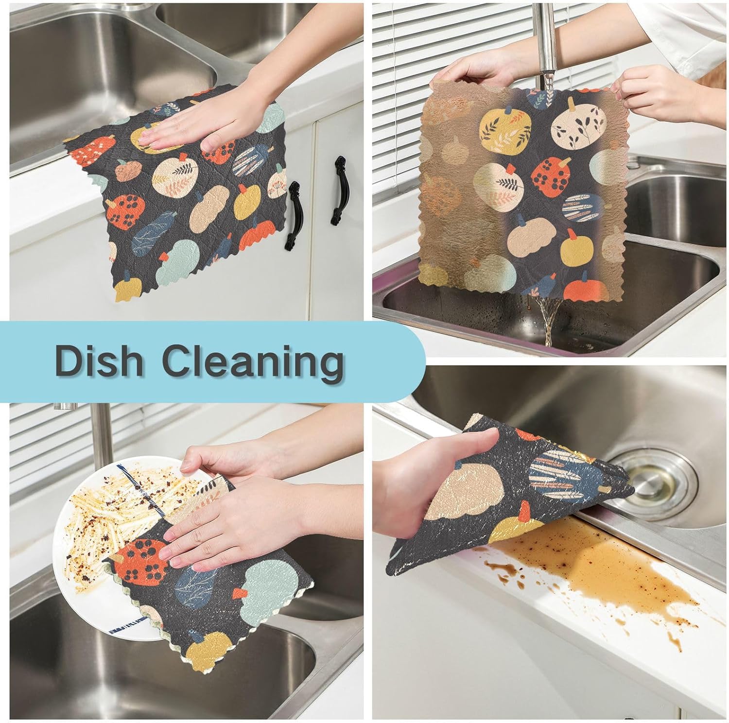 Halloween Pumpkins Set of 6 Absorbent Microfiber Cleaning Towels Kitchen Print Cotton Dish Tea Towels for Countertop Sink