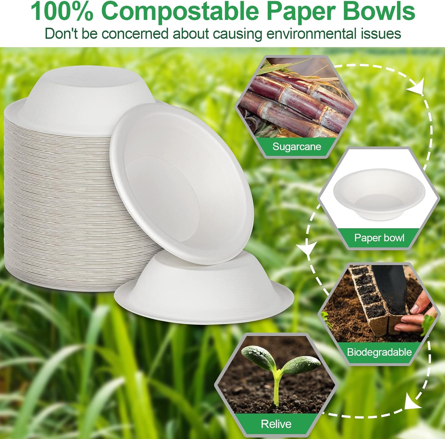 Cuencos de papel desechables de 20 onzas, paquete de 50 cuencos desechables resistentes para sopa caliente, ensalada, helado, alimentos calientes y