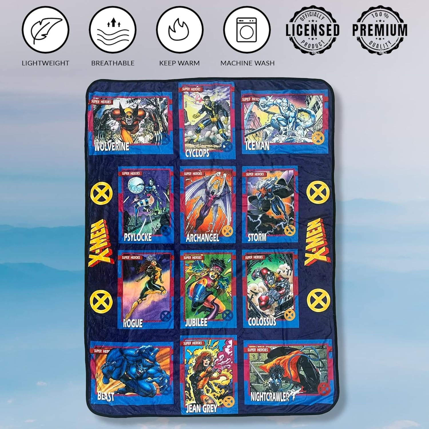 Marvel X-Men Trading Cards Super Heroes by Jim Lee – Manta de forro polar de franela súper suave y ligera, 45 x 60 pulgadas