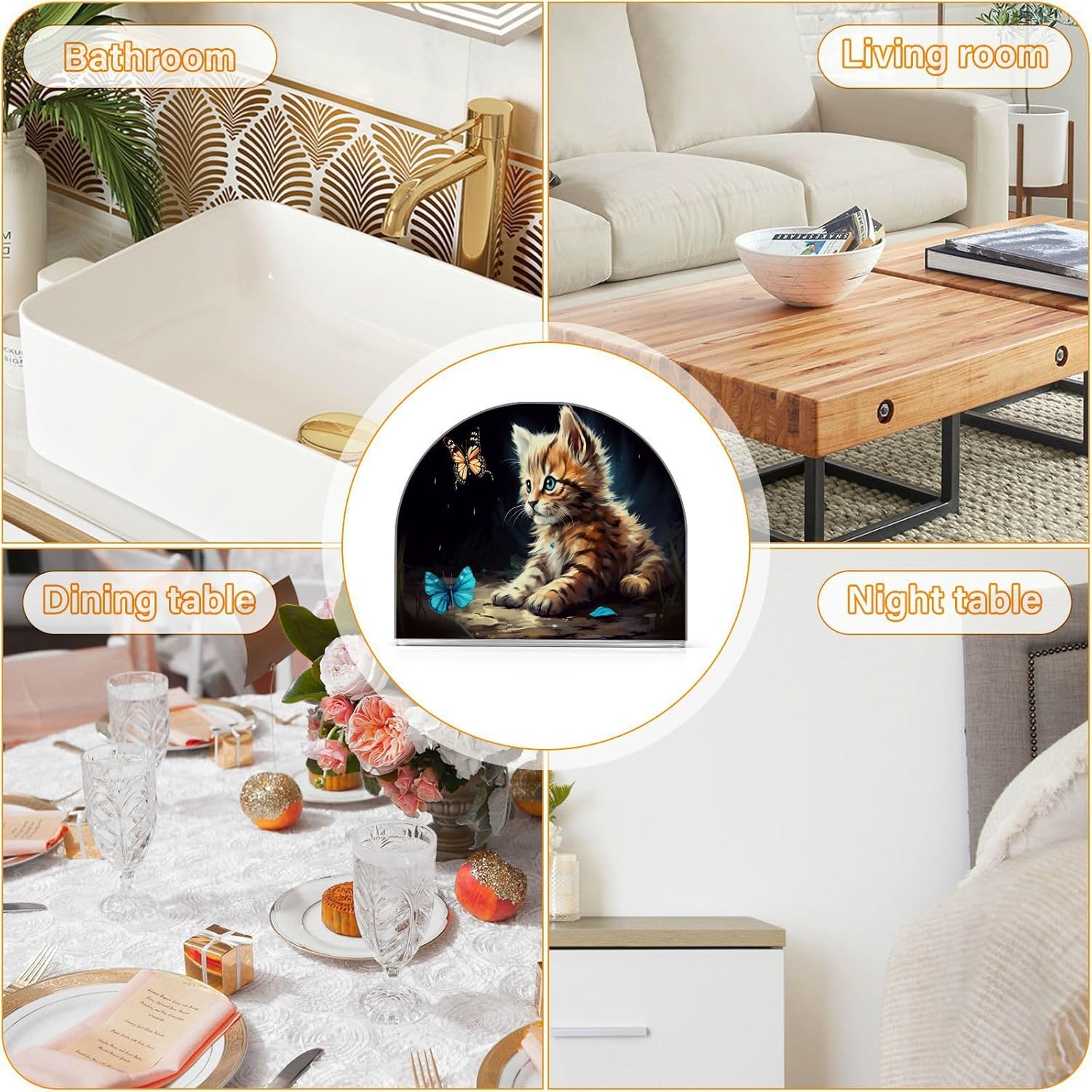 Cat Butterfly Napkin Holder for Table, Acrylic Upright Non Slip Tabletop Freestanding Tissue Paper Dispenser for Kitchen Restaurant Home Hotel Decor