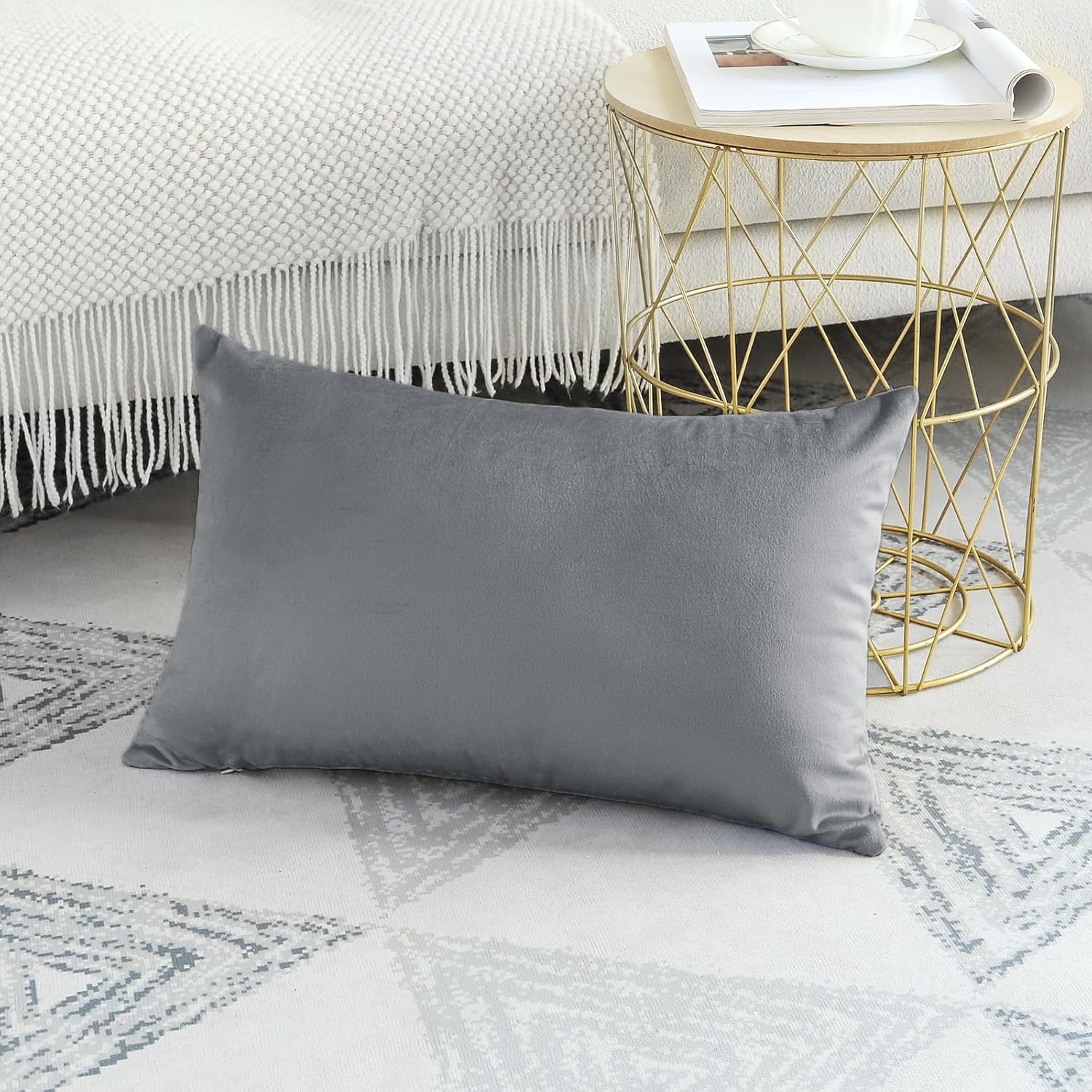 Artscope Fundas de almohada de terciopelo de lujo, fundas de almohada rectangulares decorativas, fundas de cojín suaves y sólidas para sofá,