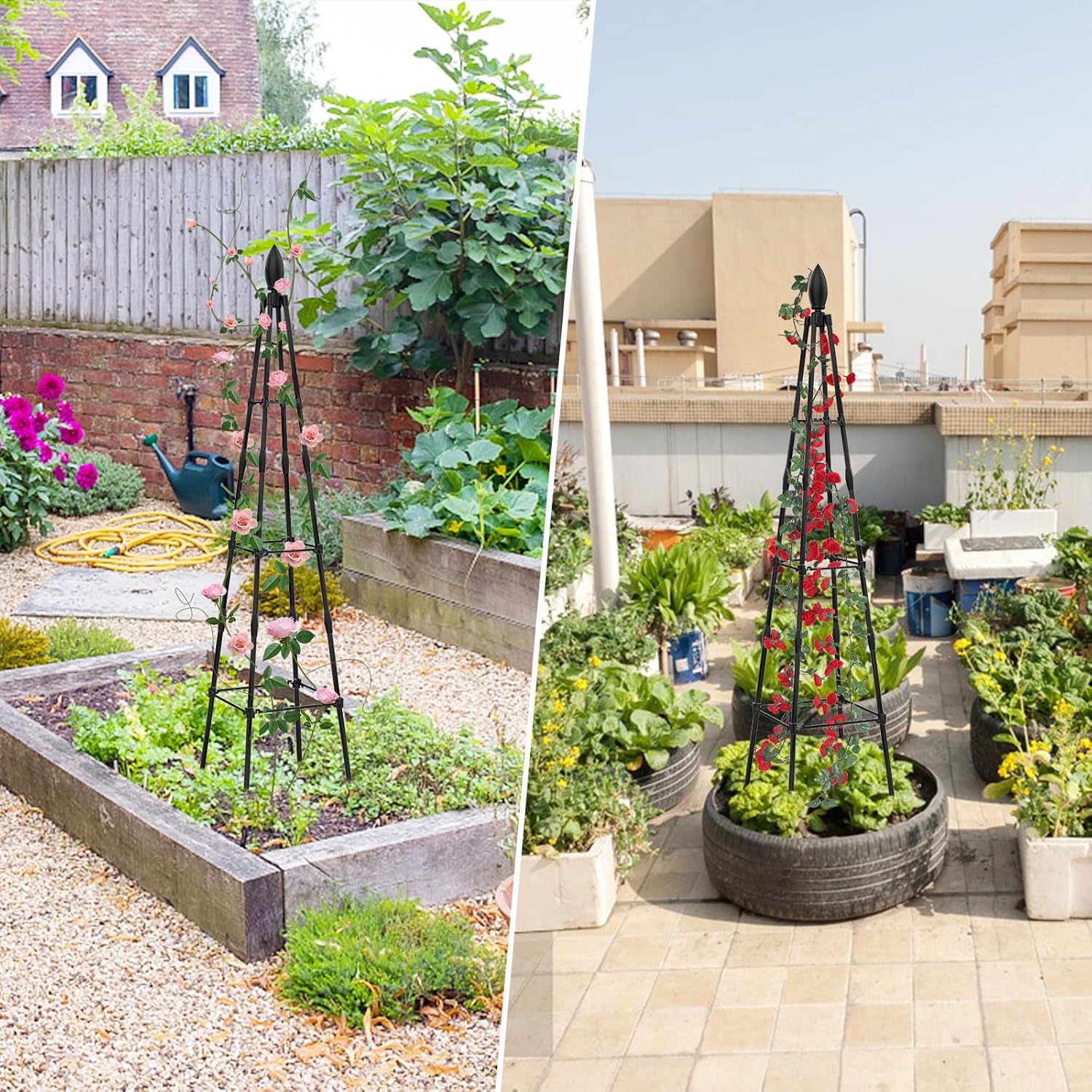 Enrejado de obelisco de jardín para plantas trepadoras, enrejado de jardín de 4 pies, enrejado de metal de obelisco de jardín, jaula de tomate