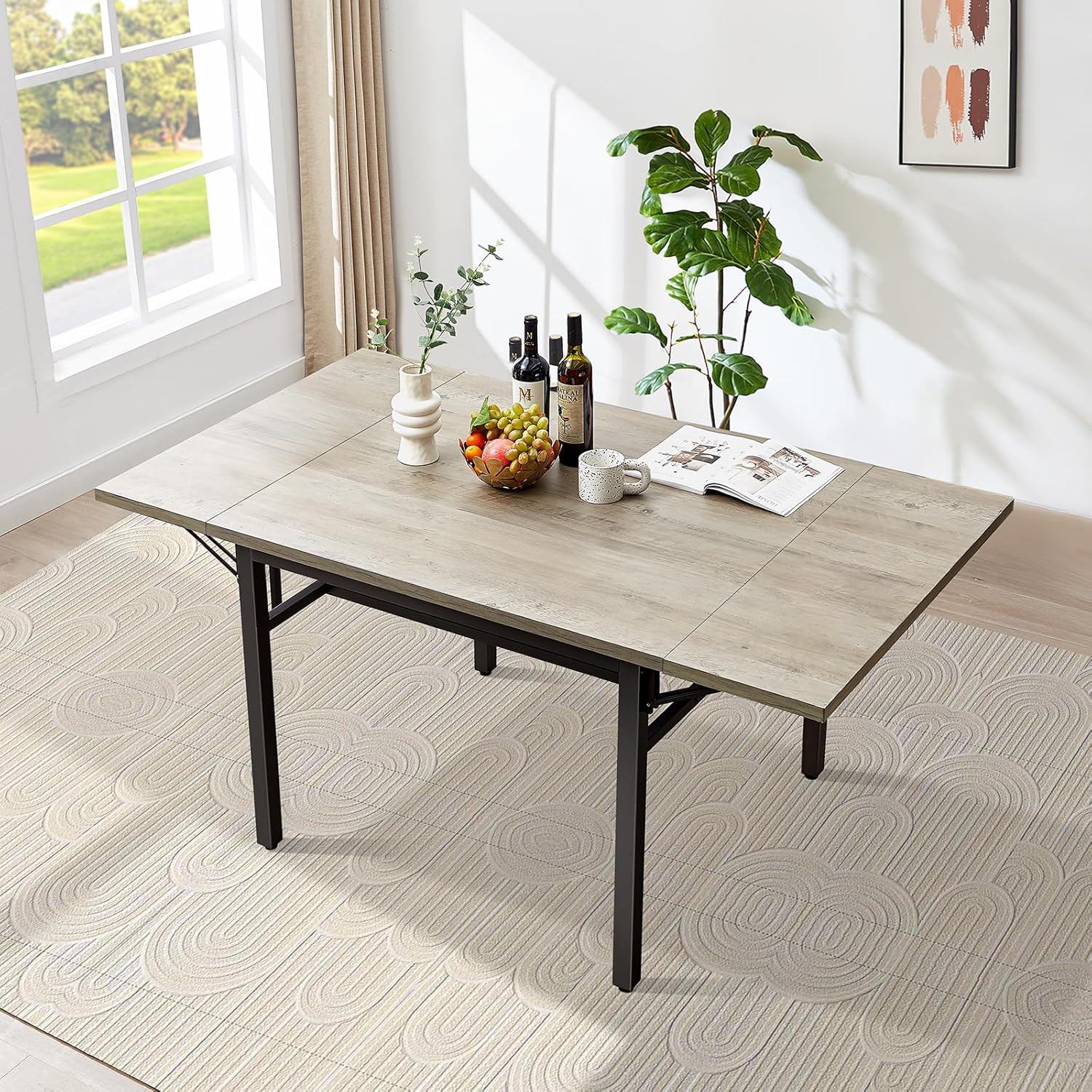 Mesa de comedor plegable de madera de 63 pulgadas para 2-6 escritorio de cocina extensible moderno que ahorra espacio, color gris