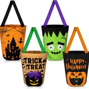 4 bolsas de Halloween para trucos o tratos, plegable, de lona, para caramelos, calabaza, murciélago, cubo de golosinas, cubo de golosinas 4 bolsas de Halloween para trucos o tratos, plegable, de lona, para caramelos, calabaza, murciélago, cubo de golosinas, cubo de golosinas