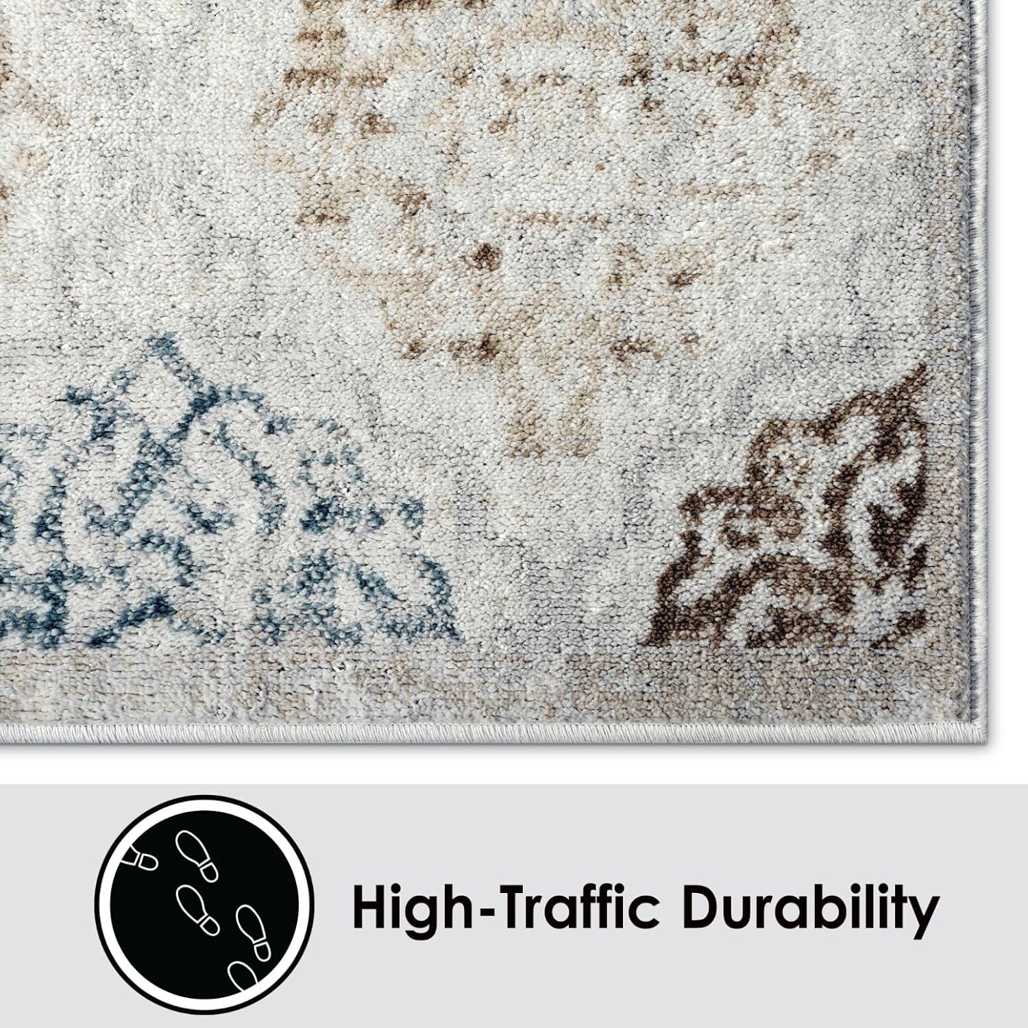 Home Dynamix – Alfombra de área transicional tipo damasco modelo Andorra estilo bohemio (color marfil y azul marino de 7pies 10pulgadas x 10pies