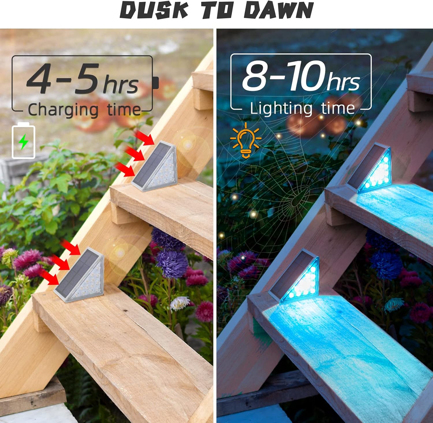 NIORSUN Luces solares para exteriores, paquete de 4 luces solares RGB que cambian de color sólido para escaleras, impermeables, IP67, encendido y