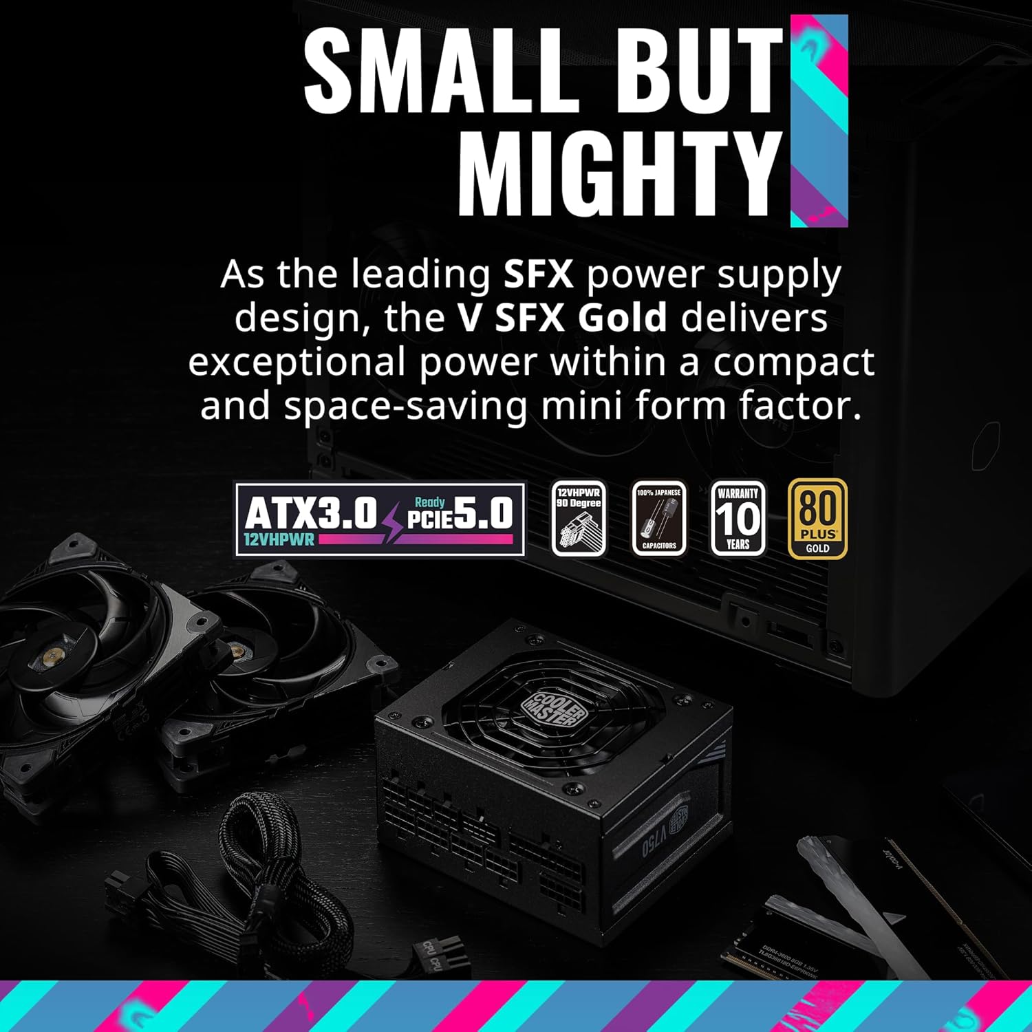 Cooler Master Fuente de alimentación modular completa V850 SFX Gold ATX3.0, 850W SFX, 80+ Gold, conector PCIe 5.0 12VHPWR de 90 grados, soporte SFX