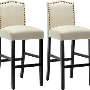 LSSPAID Juego de 2 taburetes de bar, sillas de bar de isla de cocina de 28.5 pulgadas, taburete de bar de tela con cabeza de clavo, taburetes de bar LSSPAID Juego de 2 taburetes de bar, sillas de bar de isla de cocina de 28.5 pulgadas, taburete de bar de tela con cabeza de clavo, taburetes de bar
