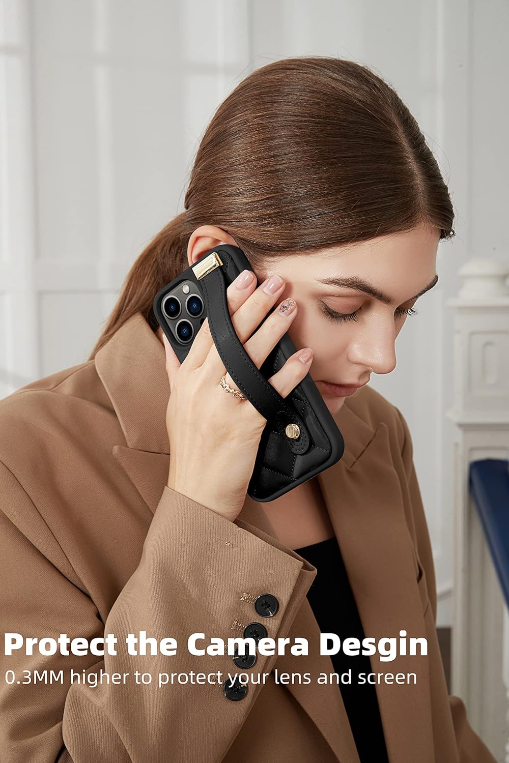 ZVE iPhone 14 Pro Max – Funda acolchada de piel con función atril para mujer, con correa compatible con iPhone 14 Pro Max, 5G de 6.7 pulgadas, color