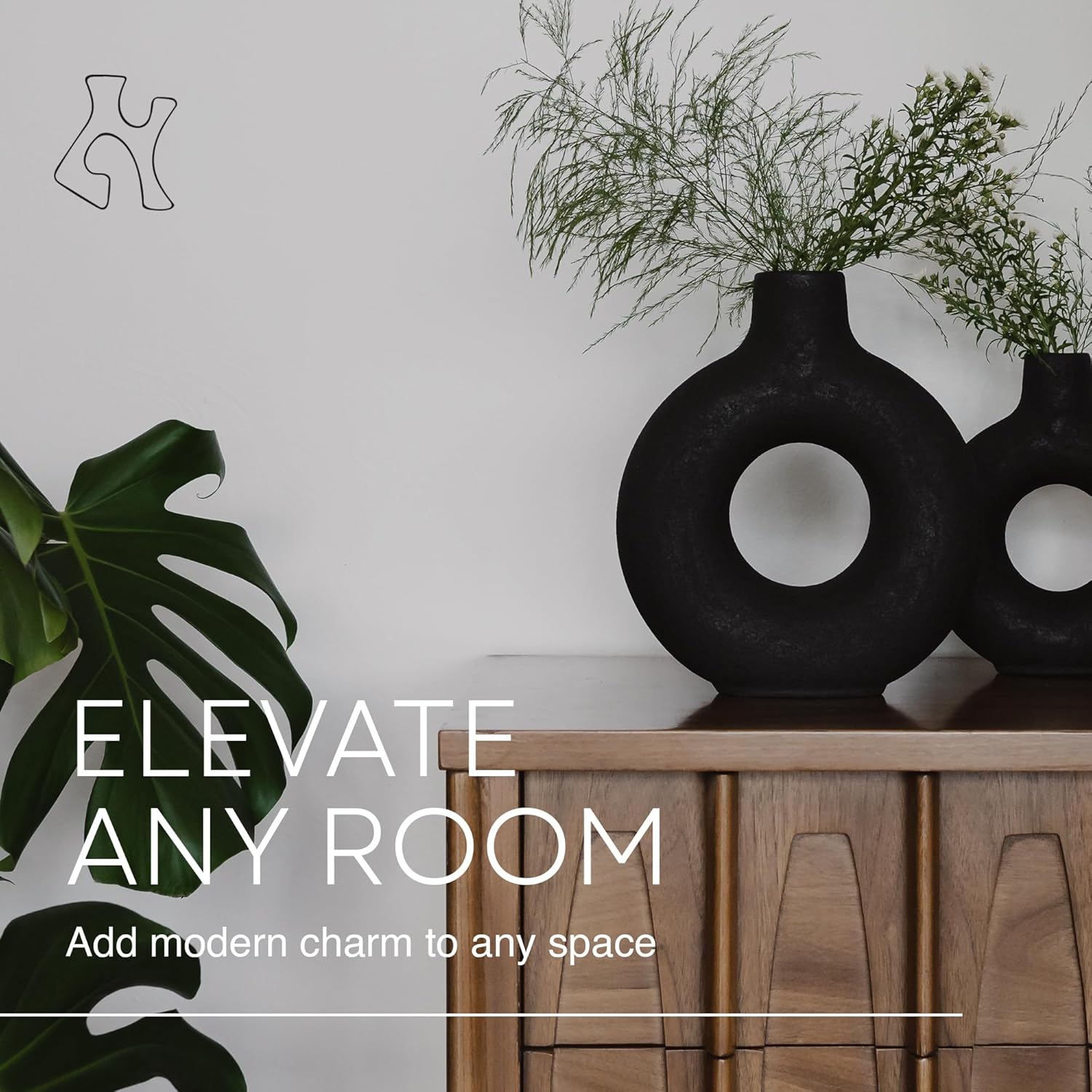 Oona – Jarrón decorativo moderno para anillos, grande, negro