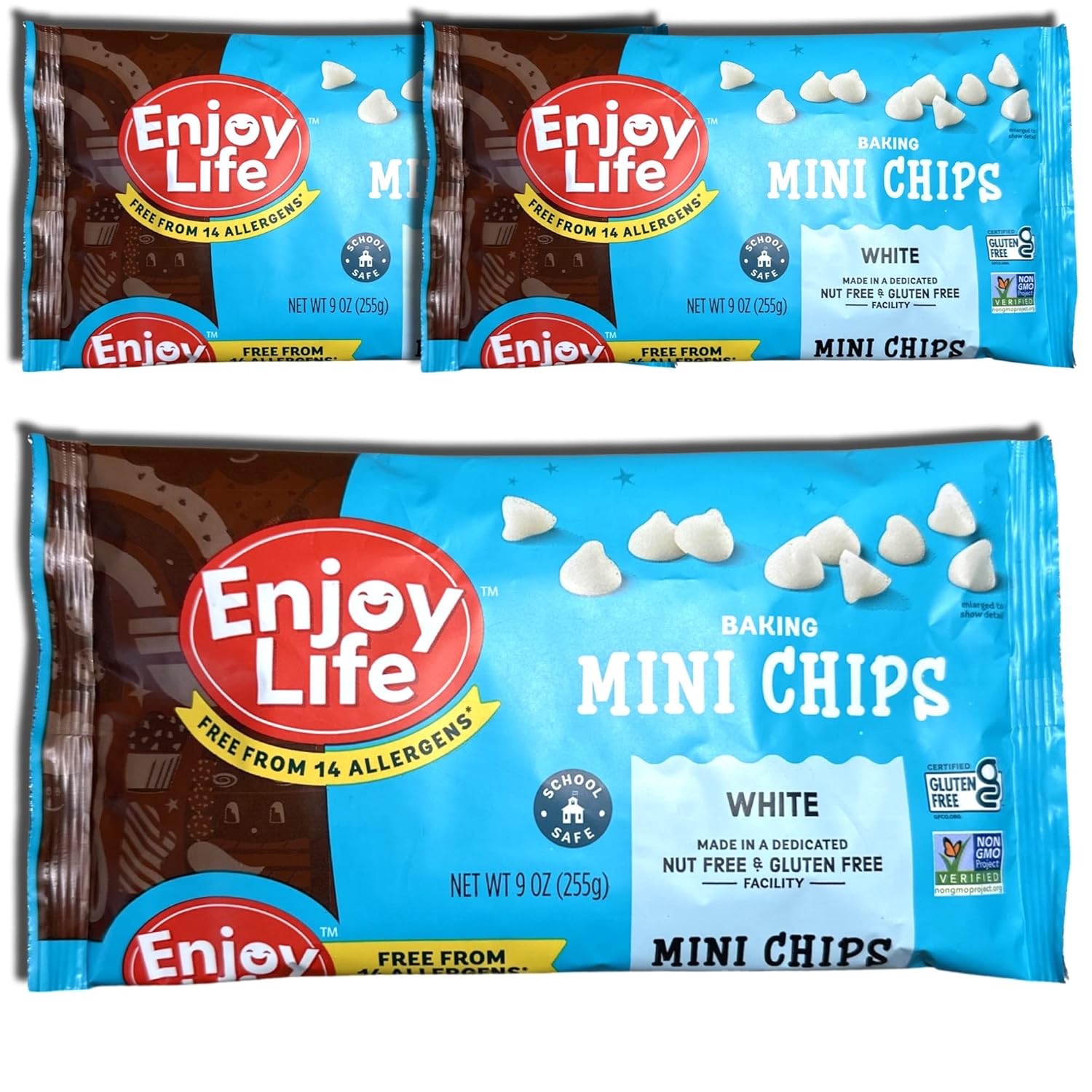 Tribeca Curations Mini chips para hornear de chocolate blanco, sin alérgenos, aprobado por la escuela, 9 onzas, paquete económico de 3