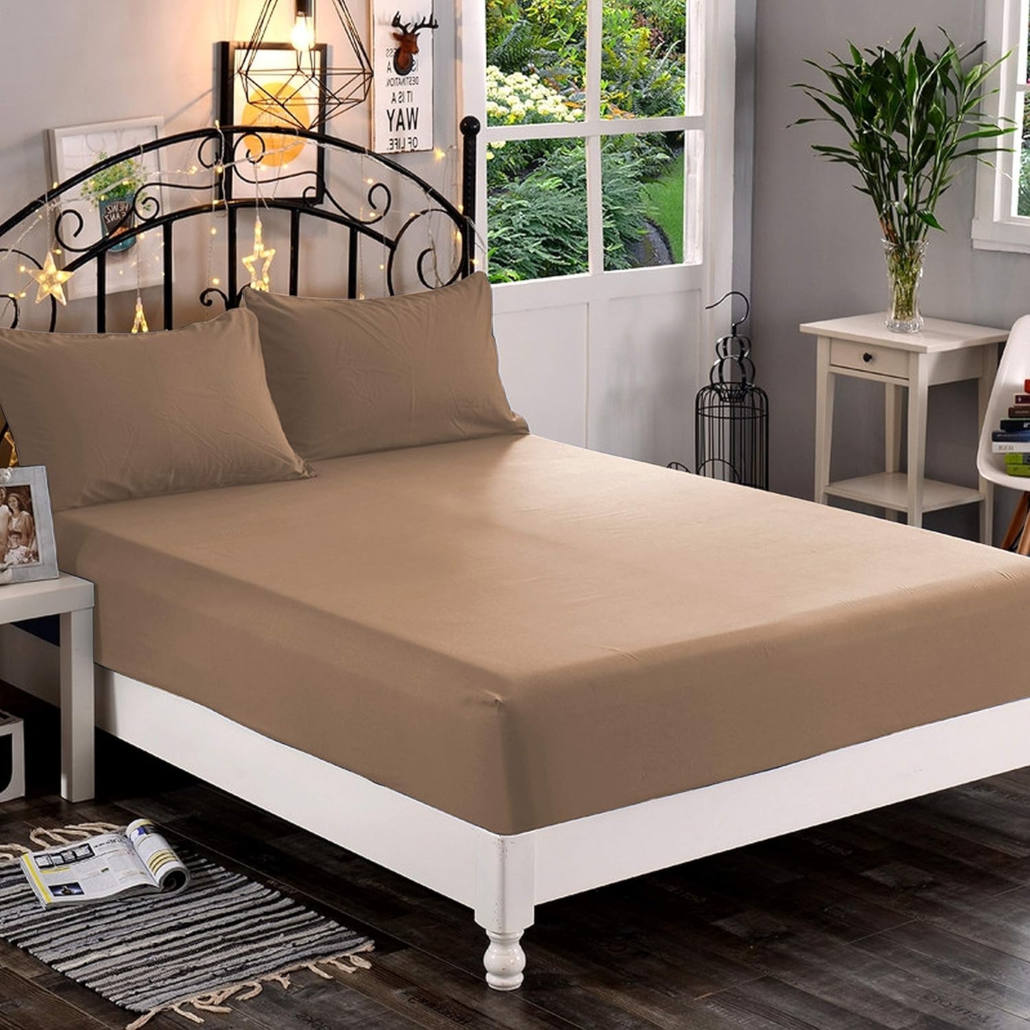 Elegant Comfort – 1sábana bajera de 1,500hilos, microfibra suave, bolsillo profundo de hasta 16pulgadas, resiste a las arrugas y a la decoloración,