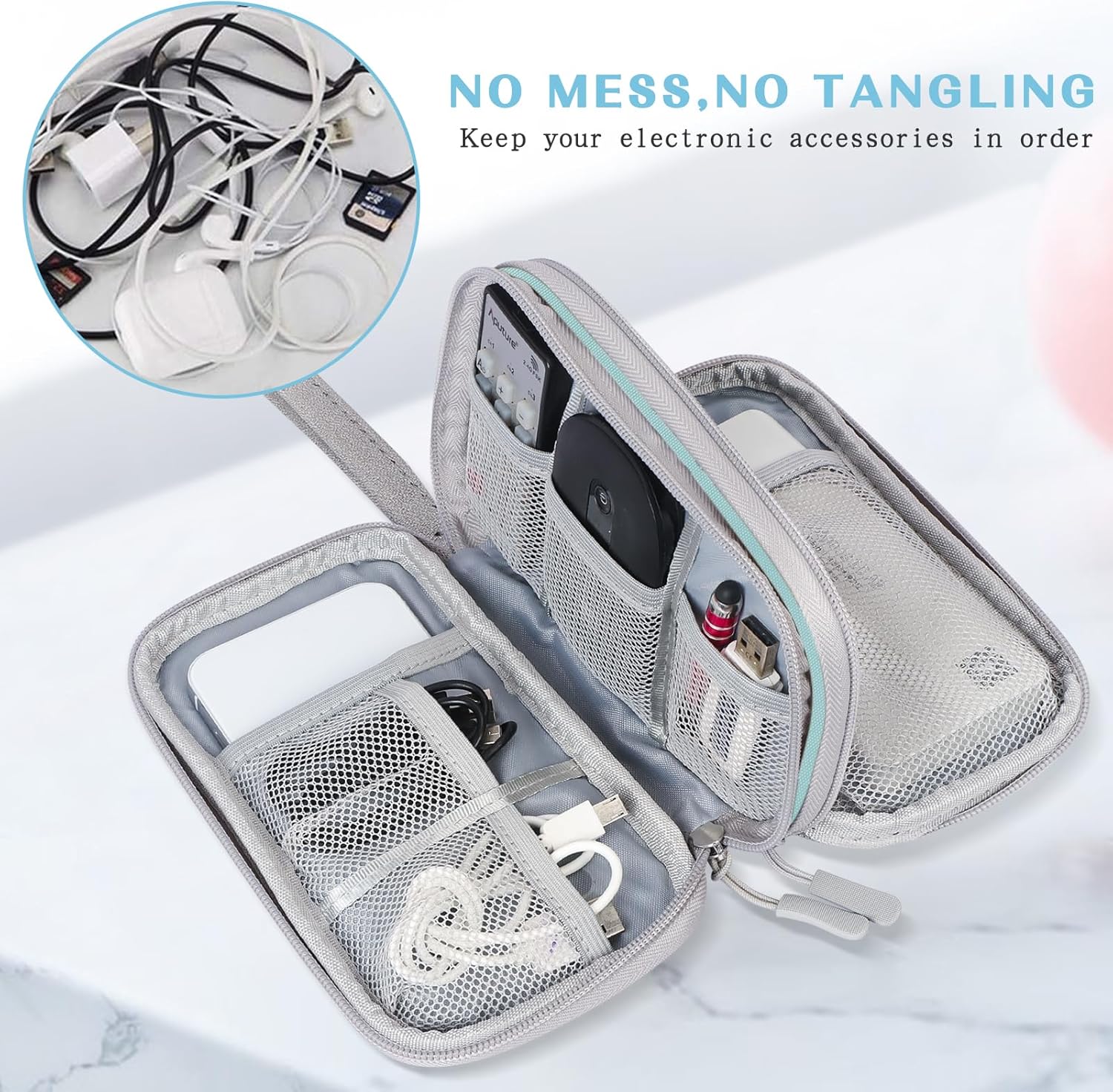 FYY Organizador electrónico, organizador de cables de viaje, bolsa de transporte para accesorios electrónicos, portátil, impermeable, doble capa,