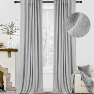 zeerobee – Cortinas blackout, 100% opacas, 2 paneles, lino, aislamiento térmico, pestañas traseras, bolsillo para cortinero, para sala de estar y zeerobee – Cortinas blackout, 100% opacas, 2 paneles, lino, aislamiento térmico, pestañas traseras, bolsillo para cortinero, para sala de estar y