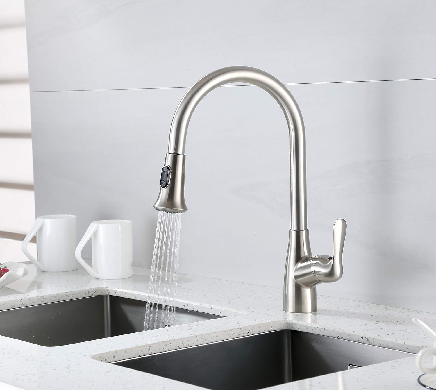 Llave de fregadero la cocina de una sola asa desplegable, F-058-SS