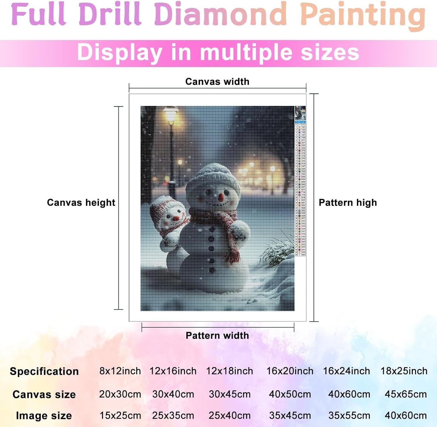 Juego de arte de diamantes  Lindo muñeco de nieve  Paisaje de invierno, arte redondo de gemas de diamante, decoración de pared de habitación de los