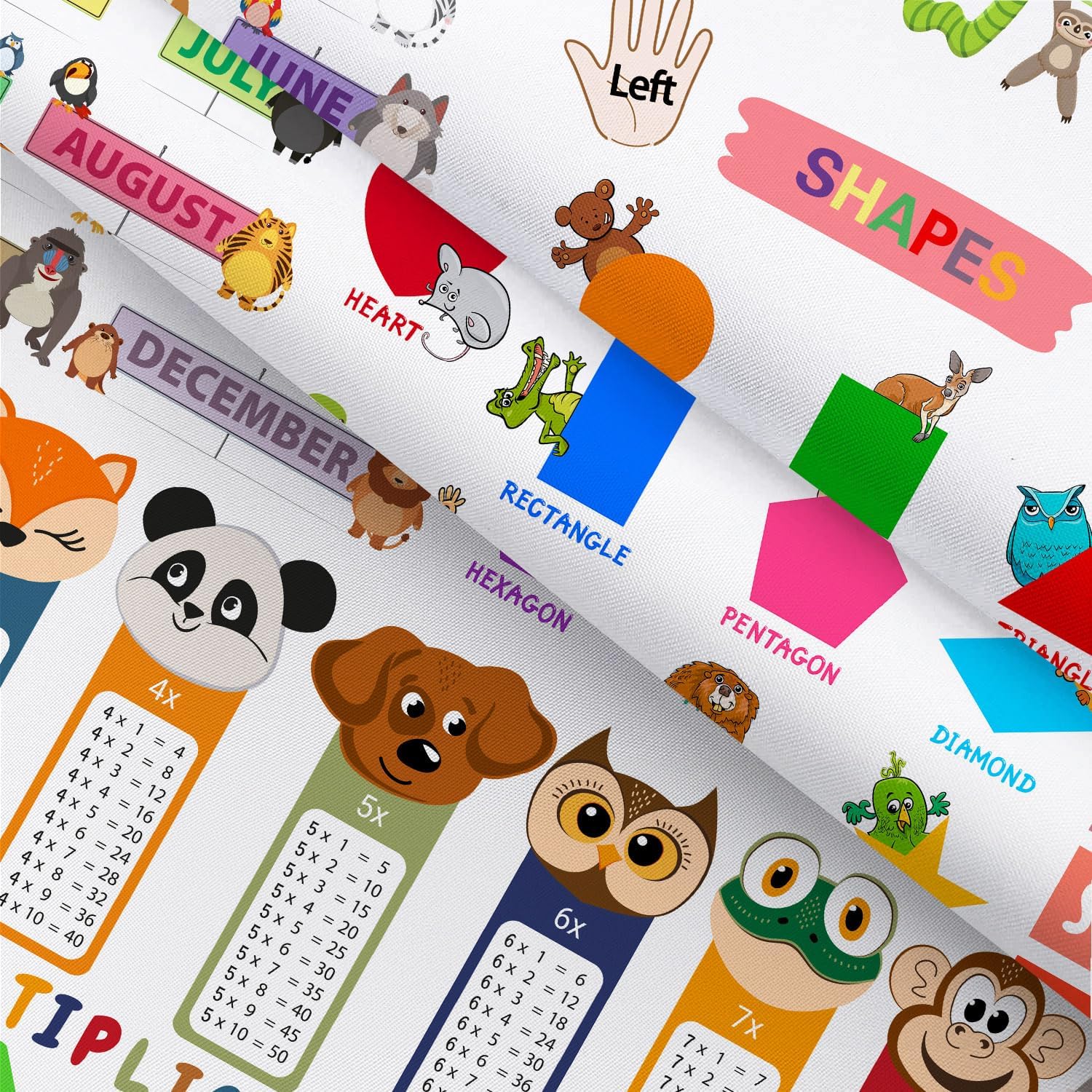 Cortina de ducha con letras del alfabeto para niños, estilo bohemio, abc, números para niños, formas de colores, tabla de multiplicar, para
