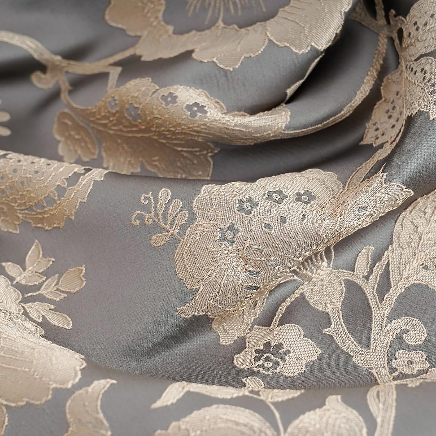 Yamminess Funda de almohada gris vintage con diseño de flores rústicas, funda de cojín jacquard con textura de satén para sofá, dormitorio, sala de