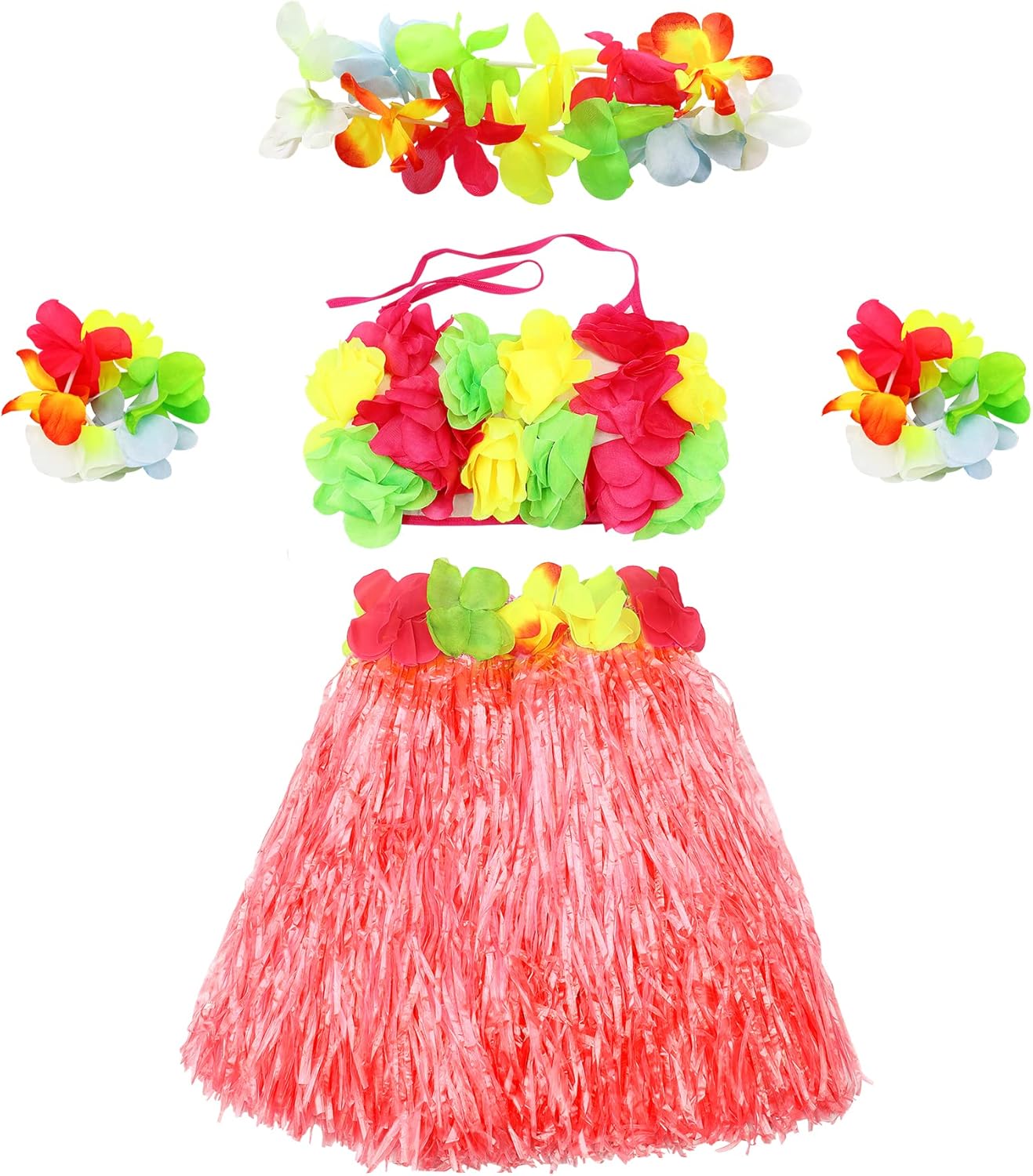 Disfraz hawaiano de baile de hula, 5 piezas para niñas