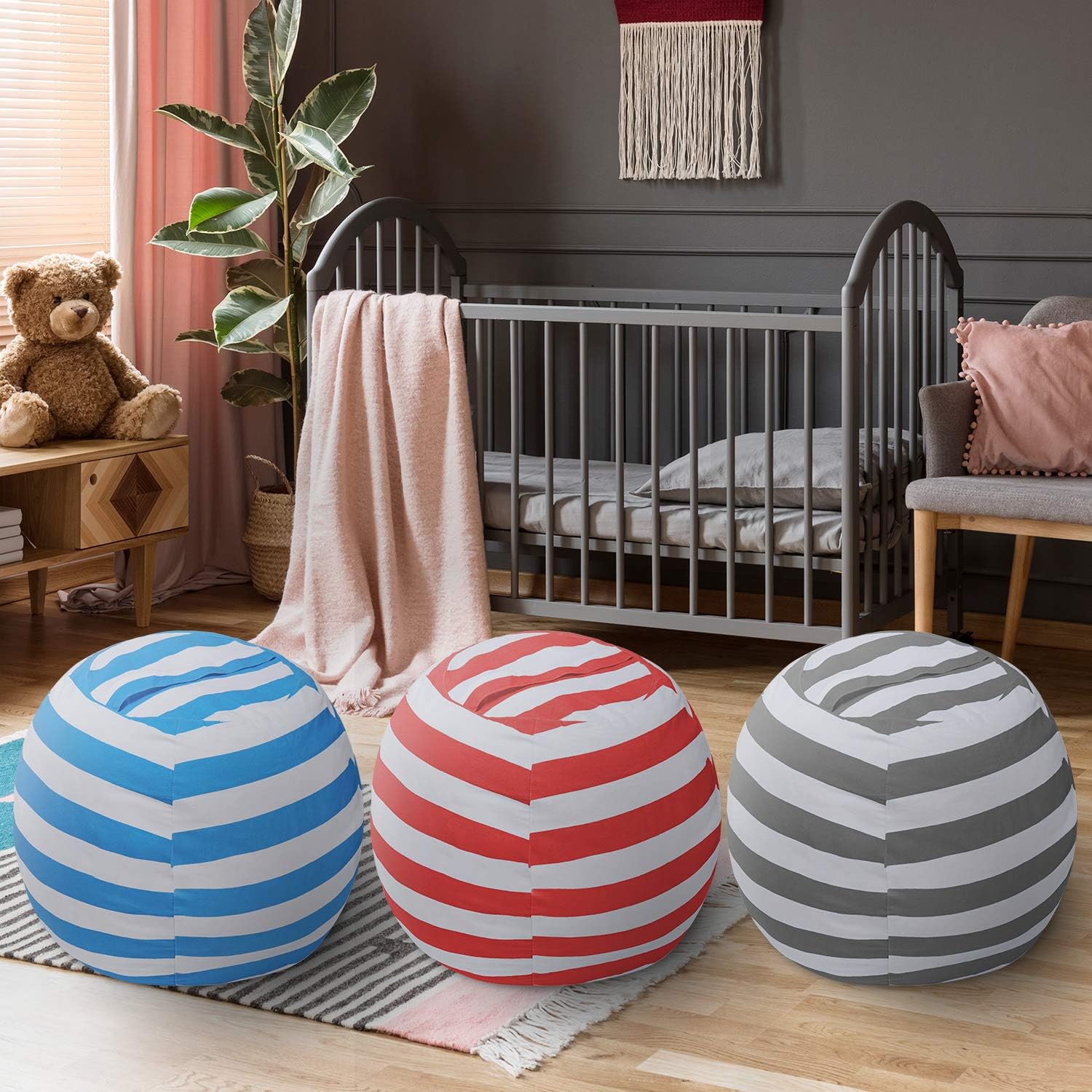 Puf con cremallera para almacenamiento de peluche y organizar habitaciones de niños y adultos, 24pulgadas