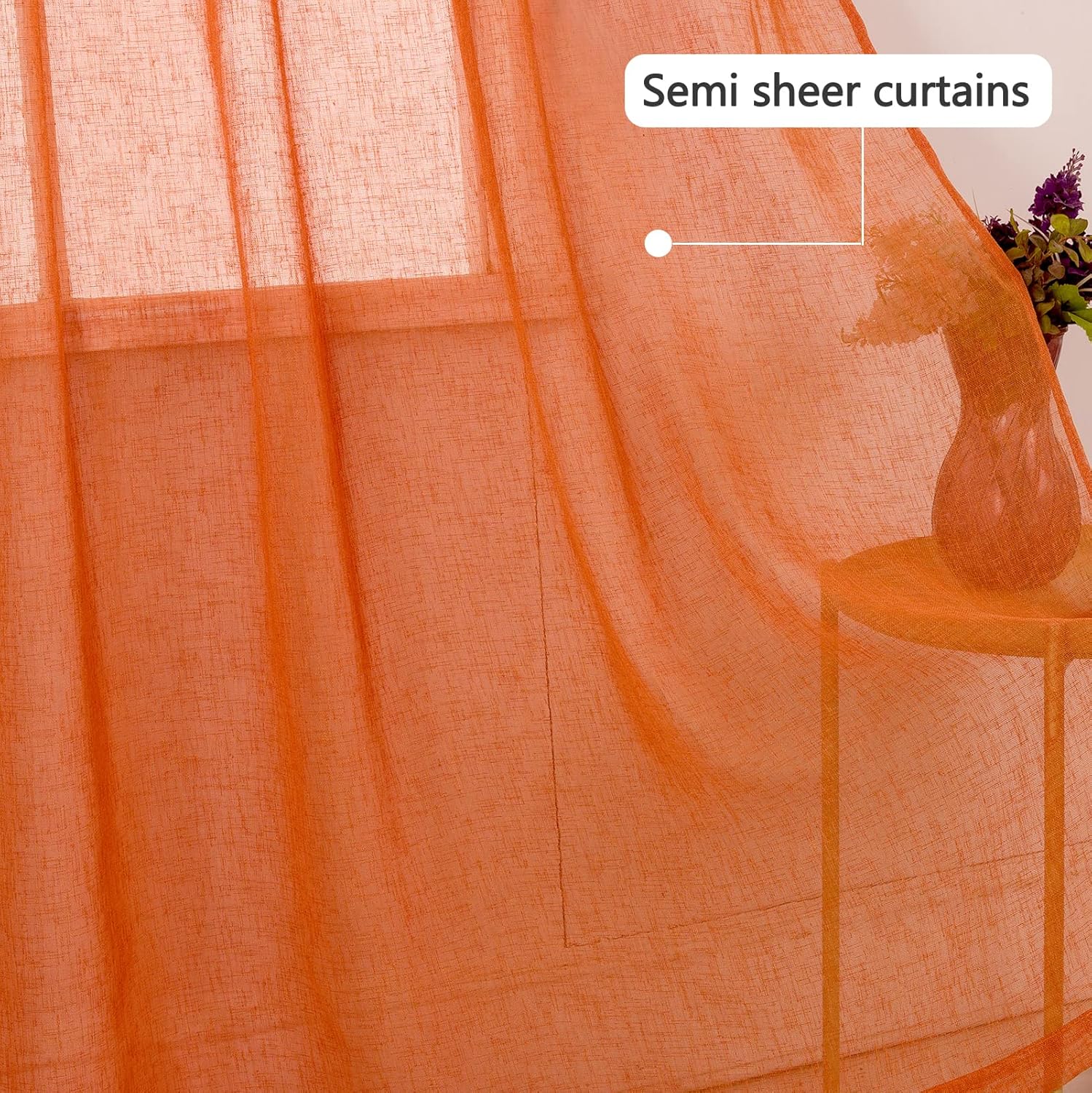 Tony’s collection Cortinas traslúcidas de lino sintético naranja de 84 pulgadas de largo para sala de estar, dormitorio, tratamiento de ventanas, 2