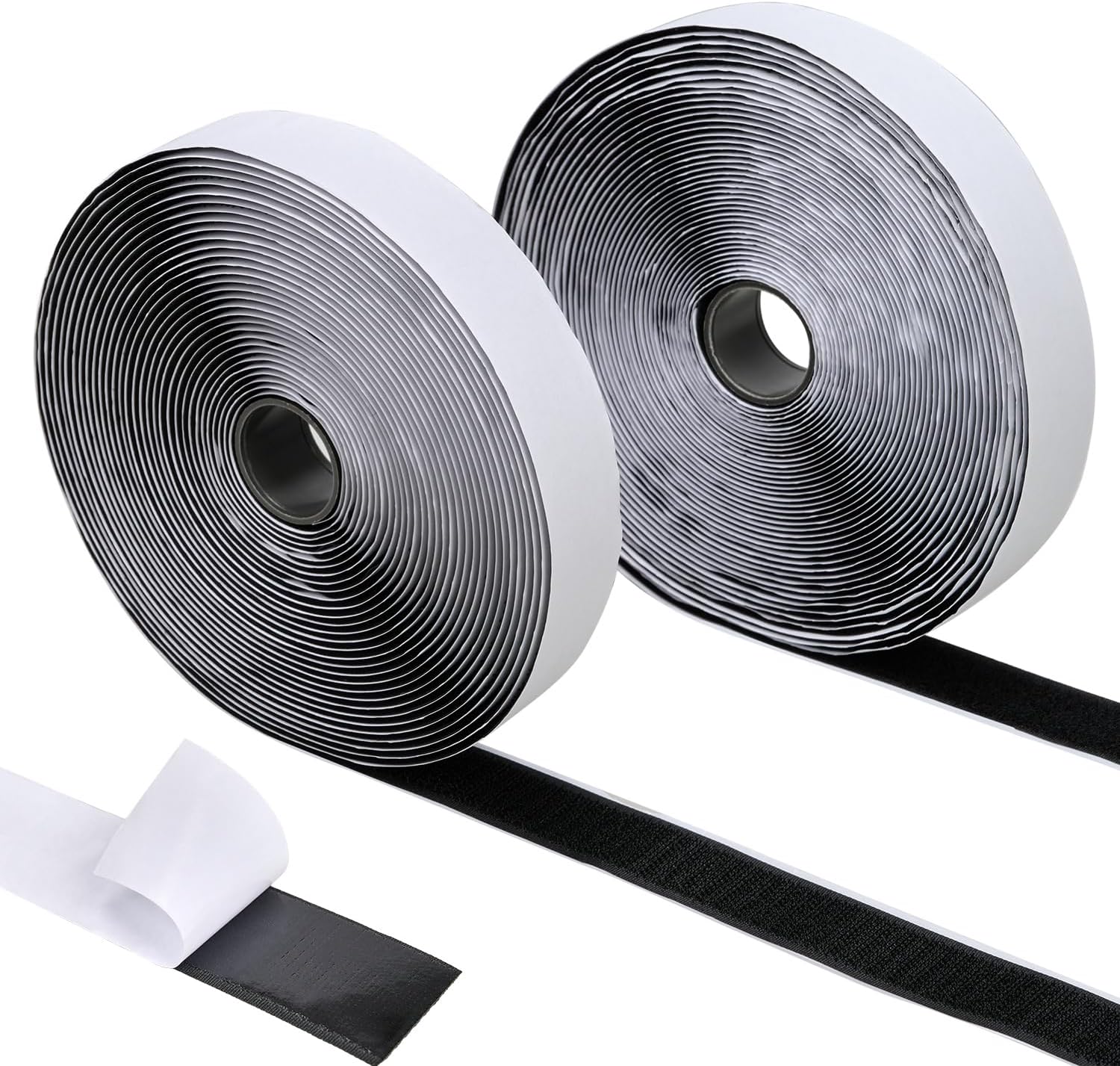 Cinta de gancho y bucle de 30 pies x 1 pulgada, cinta adhesiva de nailon resistente con adhesivo para escuela, hogar y exteriores (negro, 1 pulgada)