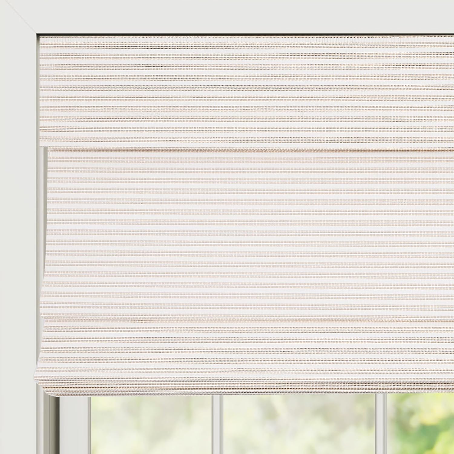 Windowlady Persianas romanas de bambú, persianas de madera tejidas a medida, color beige y blanco, persianas de bambú natural que filtran la luz
