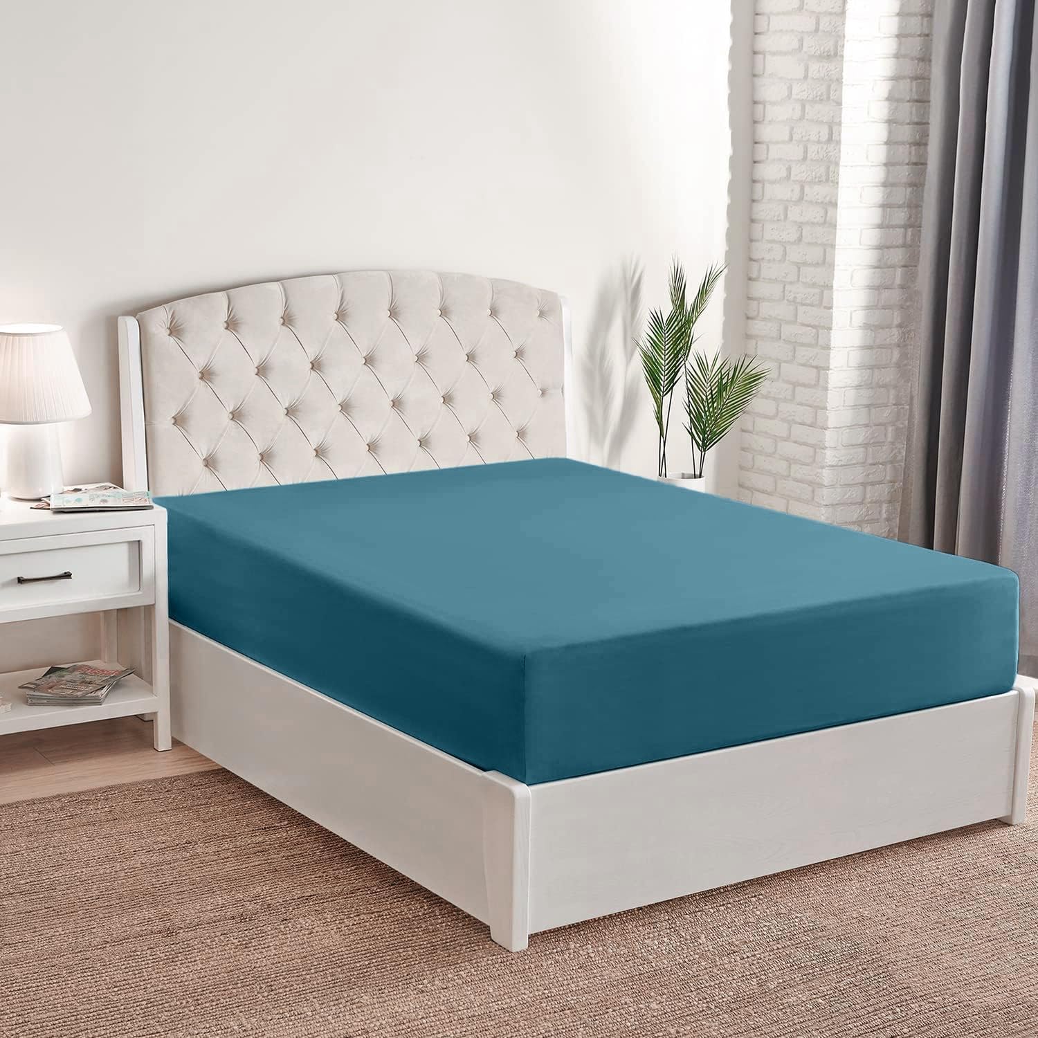 Mellanni Sábana bajera tamaño King – Iconic Collection Sábanas de cama con bolsillo profundo de hasta 16 pulgadas – Suave y refrescante – Resistente
