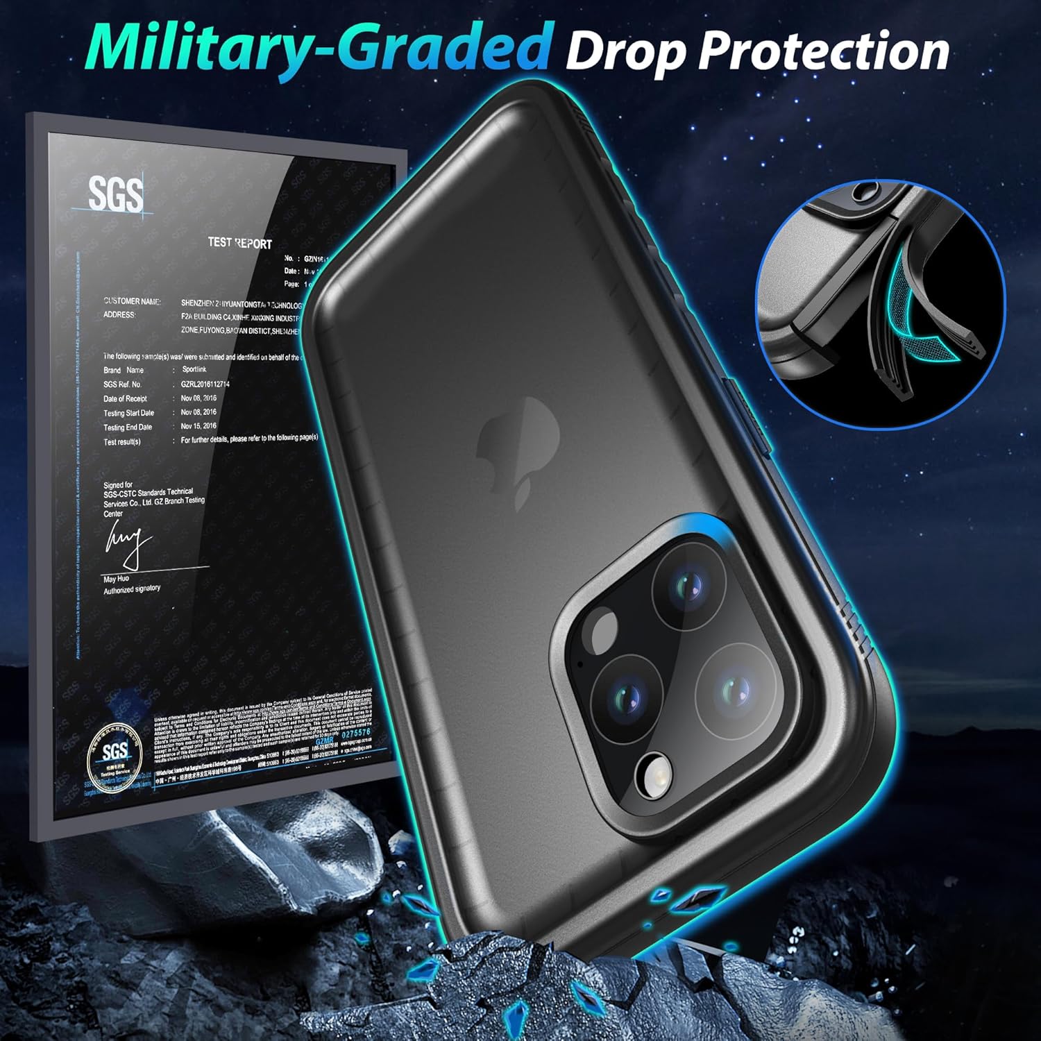 SPORTLINK Funda impermeable para iPhone 15 Pro Max, protector de pantalla integrado IP68 bajo el agua 6.6 pies a prueba de caídas militar a prueba