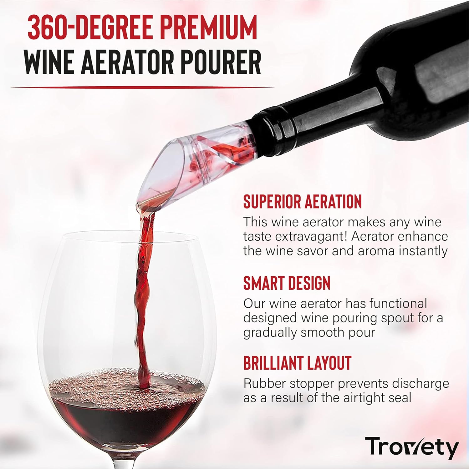 Aireadores de 360 grados para vino, difusor oxigenador 2 en 1 y dispensador de vertido, se adapta a botellas estándar, plástico acrílico, goma de