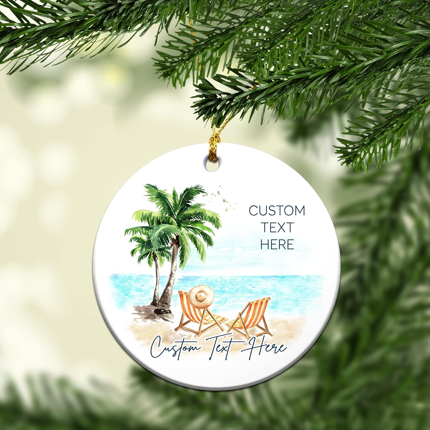 Adorno de Navidad personalizado para parejas en la playa, texto personalizado, bonito adorno de playa, vacaciones memorables, adorno de playa de