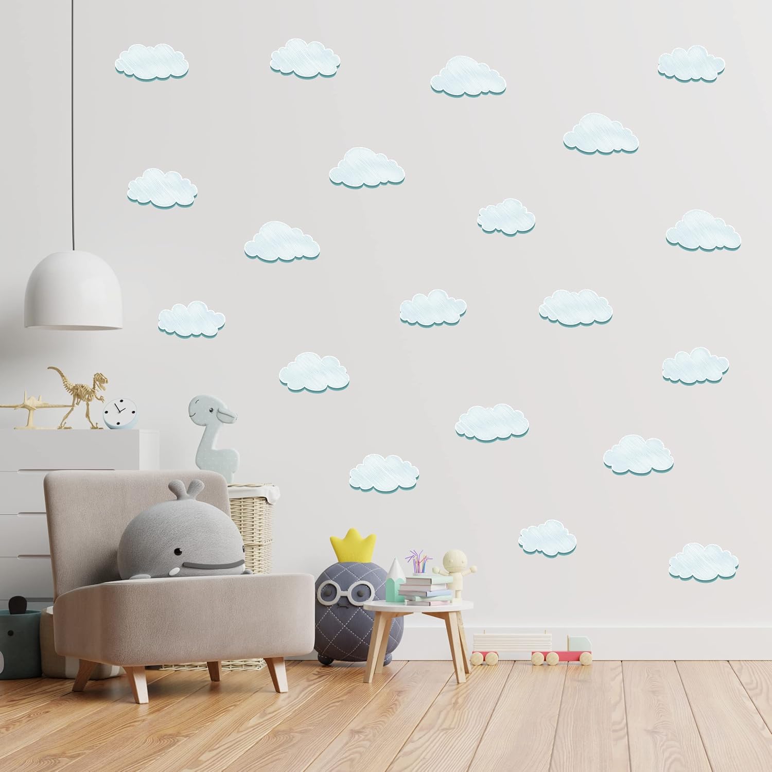 Decalcomania – Juego de 34 calcomanías de pared de nubes blancas para guardería, dormitorio, baño, aula, decoración extraíble de despegar y pegar
